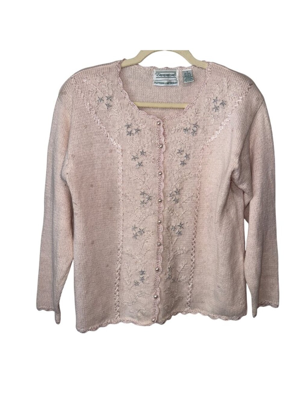 Shenanigans Womens Embroidered Cardigan Sweater S Pink Rame & Cotton